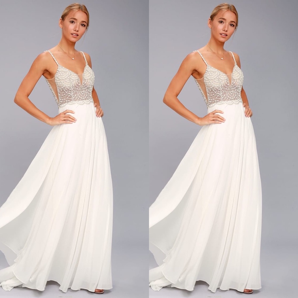 True Love White Beaded Rhinestone Maxi Dress